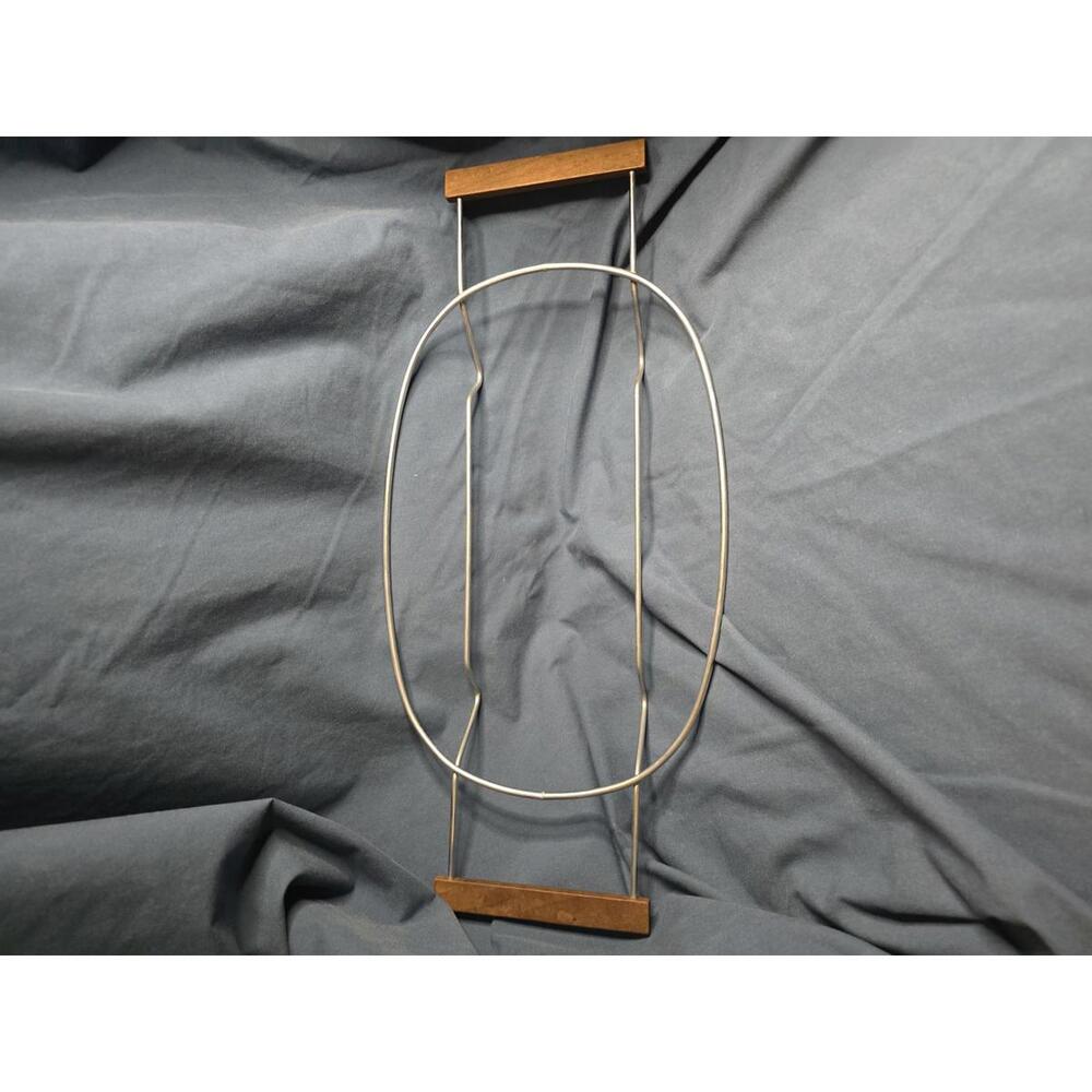 Vintage Walnut Wood Handle Metal Casserole Rack Carrier MCM Oval 14" x 9.5"